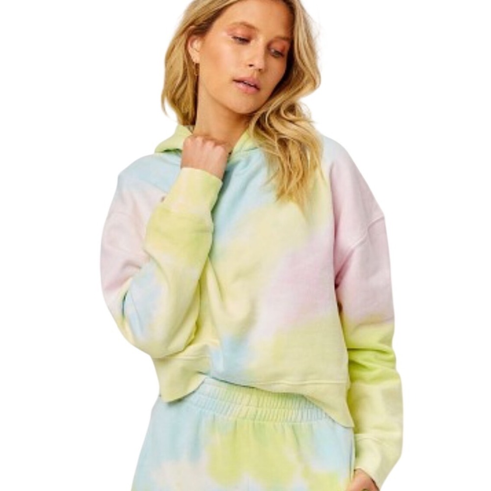 Frankies Bikinis Burl Cropped Sweatshirt Rainbow Tie Dye Hoodie Size M Excellent